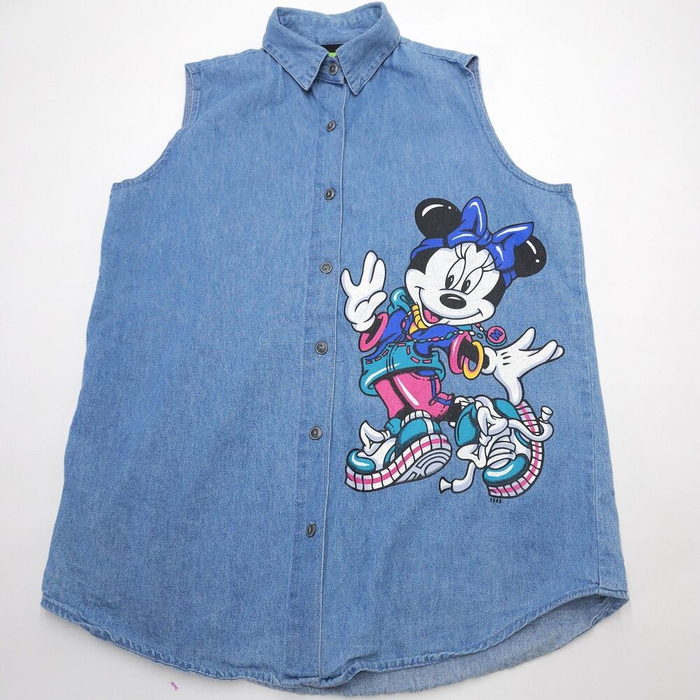 Vintage Mickey Unlimited Shirt Small Minnie Mouse Chambray Tank Jerry Leigh 90s